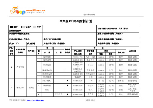 汽车线CP样件控制计划