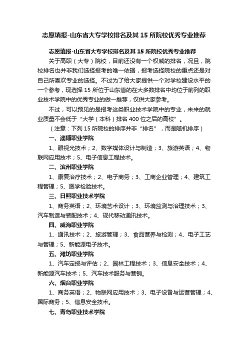 志愿填报-山东省大专学校排名及其15所院校优秀专业推荐