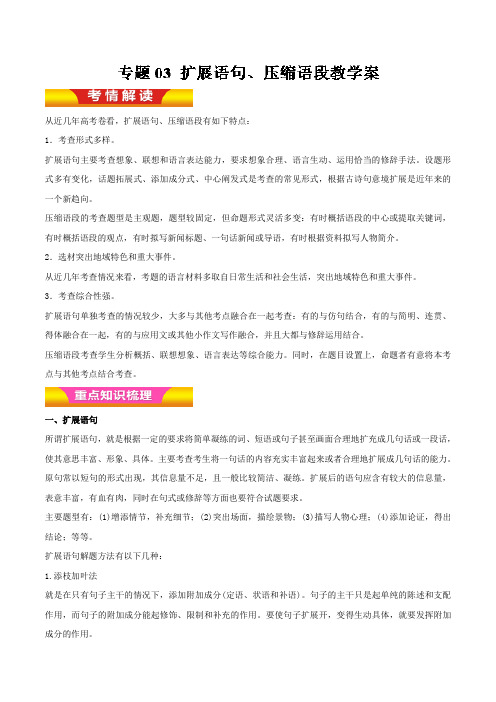 专题03 扩展语句、压缩语段(教学案)-高考语文二轮复习精品资料 Word版含解析.doc