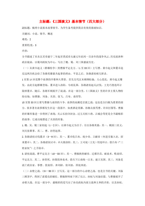 高考语文复习备考策略专题12名著导读、经典文化研读《三国演义》基本情节(四大部分)