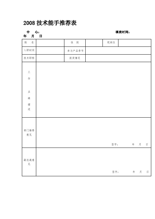 技术能手推荐表