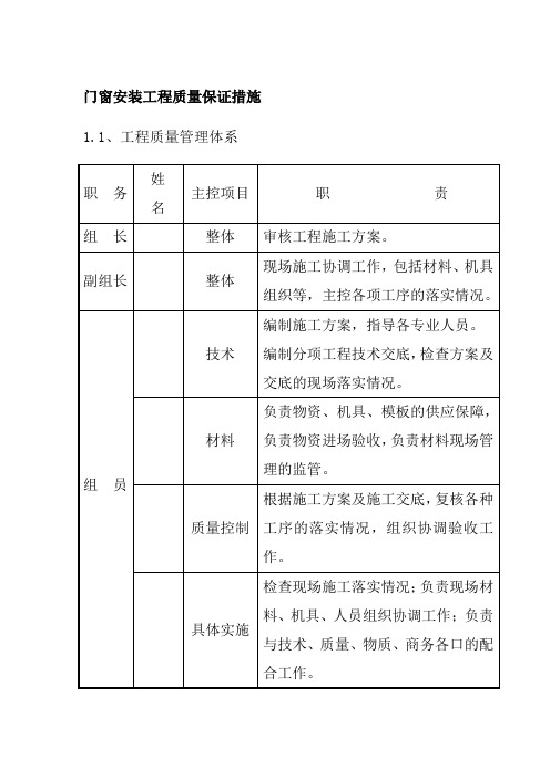 门窗安装工程质量保证措施