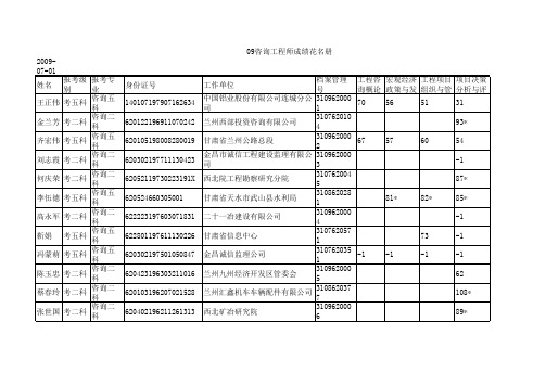 09年甘肃咨询成绩名单