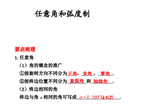 要点梳理1任意角 (1)角的概念的推广 ①按旋转方向不同分