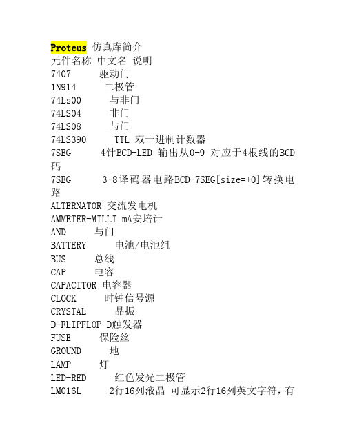 Proteus元件名称与介绍