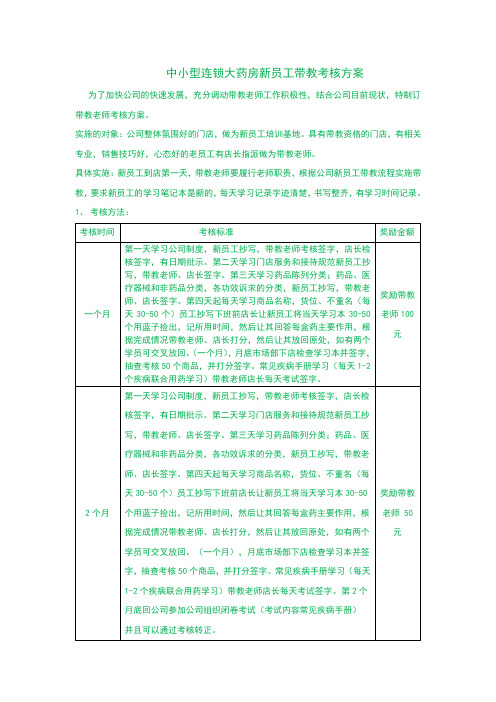 中小型连锁大药房新员工带教考核方案