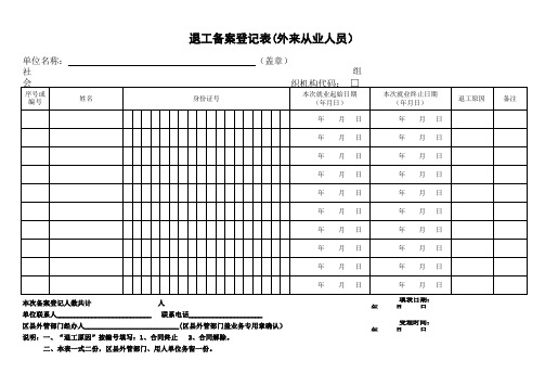 上海市退工备案登记表