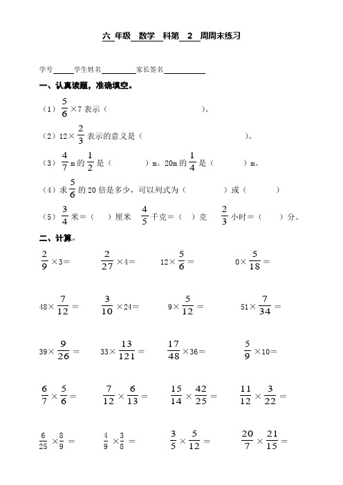 六年级第02周末作业