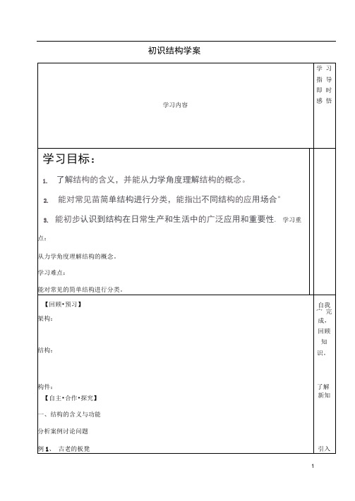 山东省泰安市肥城市第三中学高中通用技术初识结构学案