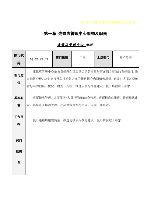 连锁店第一篇连锁店体系组织架构及工作职责