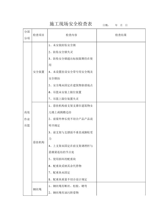 高空作业吊篮日常检查表