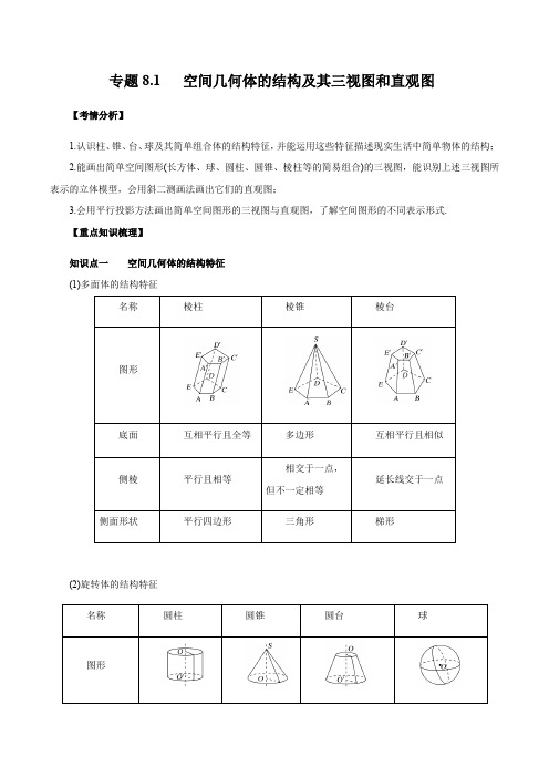 2021高考数学复习专题  空间几何体(文 精讲)