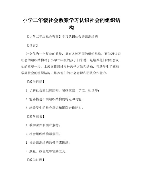 小学二年级社会教案学习认识社会的组织结构