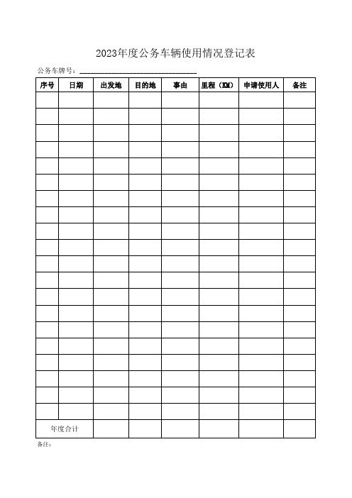 公务车辆使用情况登记表