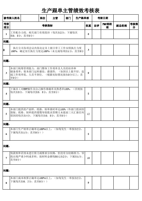 生产跟单主管绩效考核表