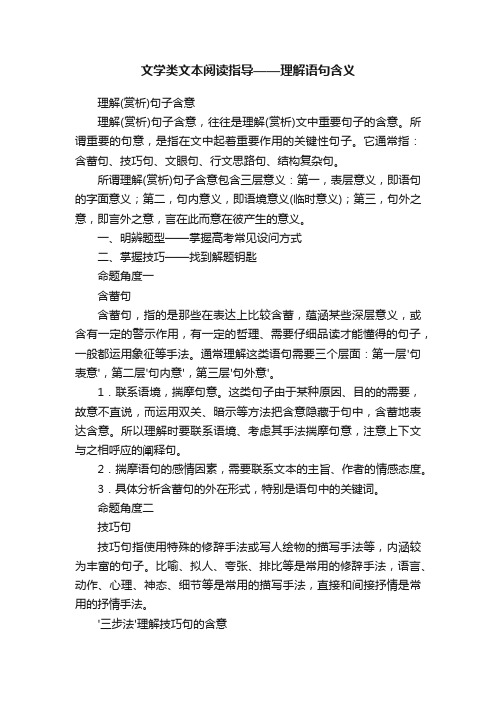 文学类文本阅读指导——理解语句含义