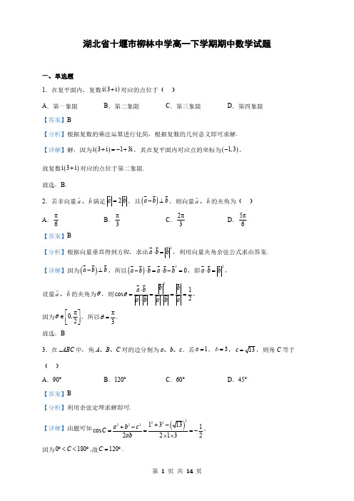 湖北省高一下学期期中数学试题(解析版)