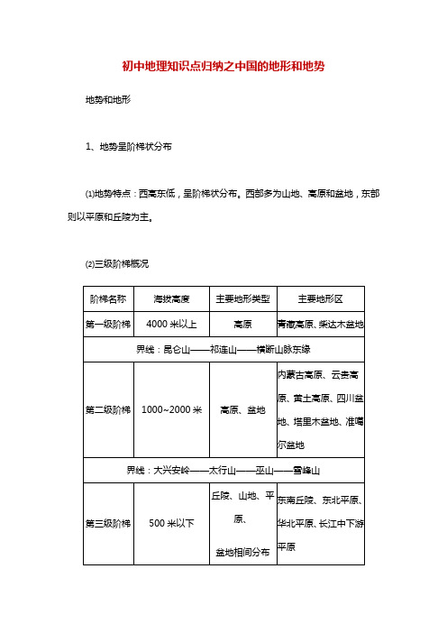 初中地理知识点归纳之中国的地形和地势