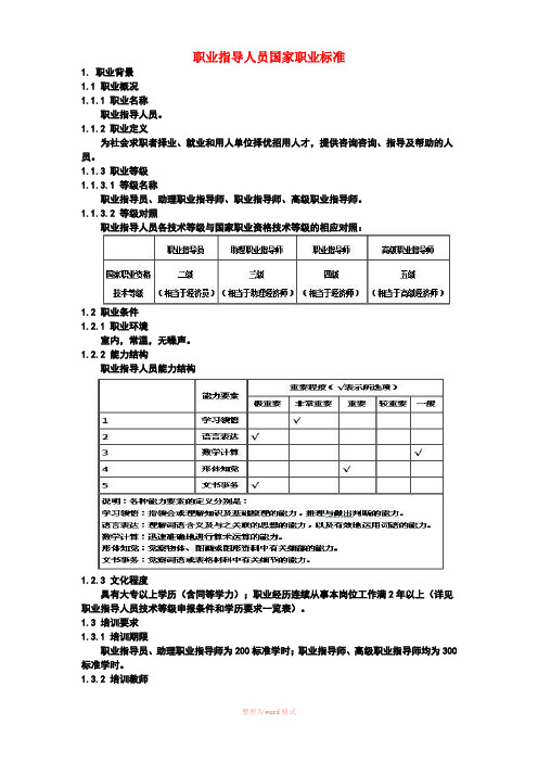 职业指导人员国家职业标准