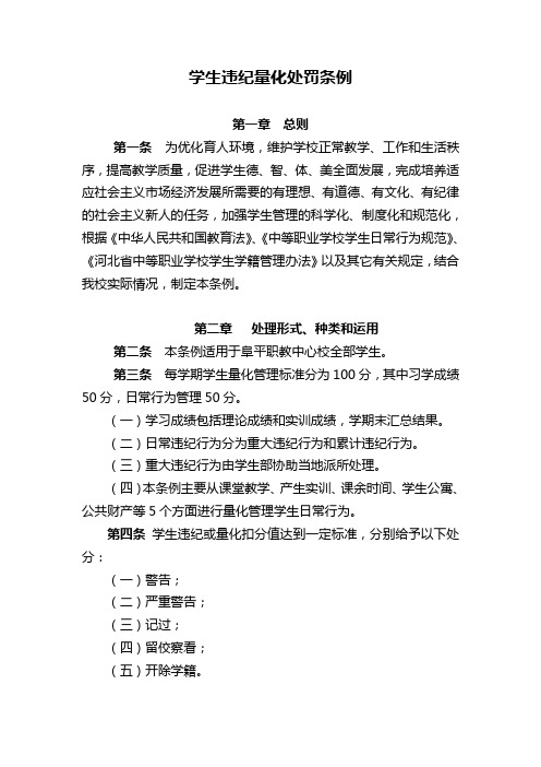 学生违纪量化处罚条例