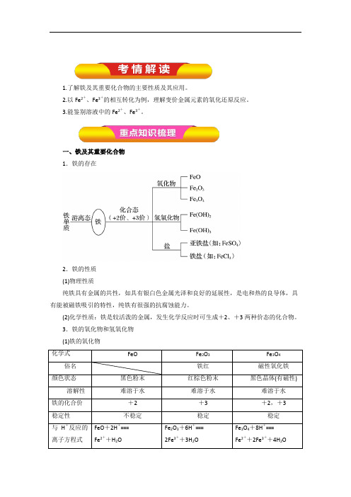 专题3-4 铁及其化合物教学案-2018年高考化学一轮复习