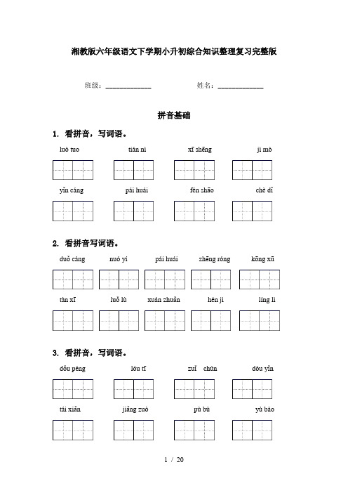 湘教版六年级语文下学期小升初综合知识整理复习完整版