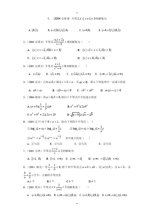 历届高考数学真题-不等式