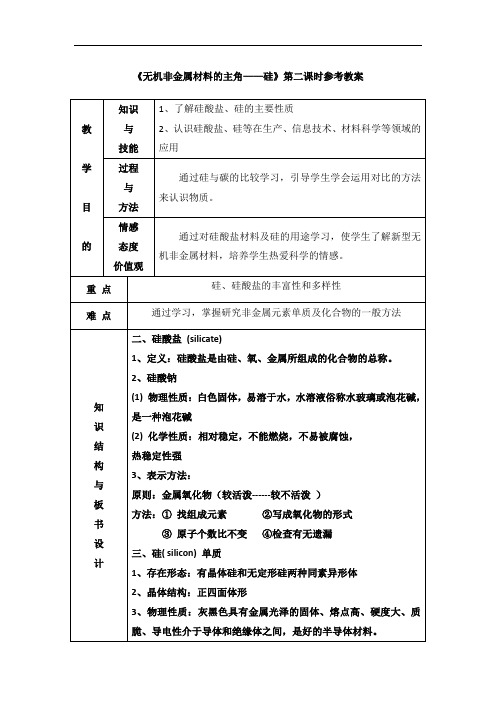 063.人教版高中化学必修一教案-4.1 无机非金属材料的主角——硅 第二课时 