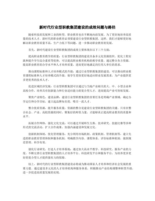 新时代行业型职教集团建设的成效问题与路径