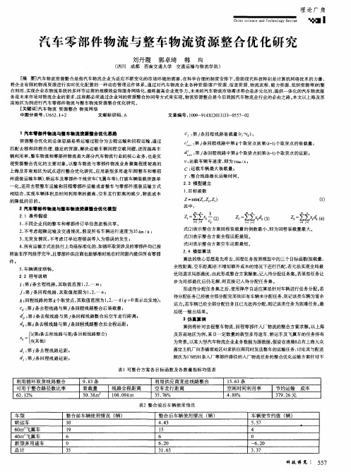 汽车零部件物流与整车物流资源整合优化研究