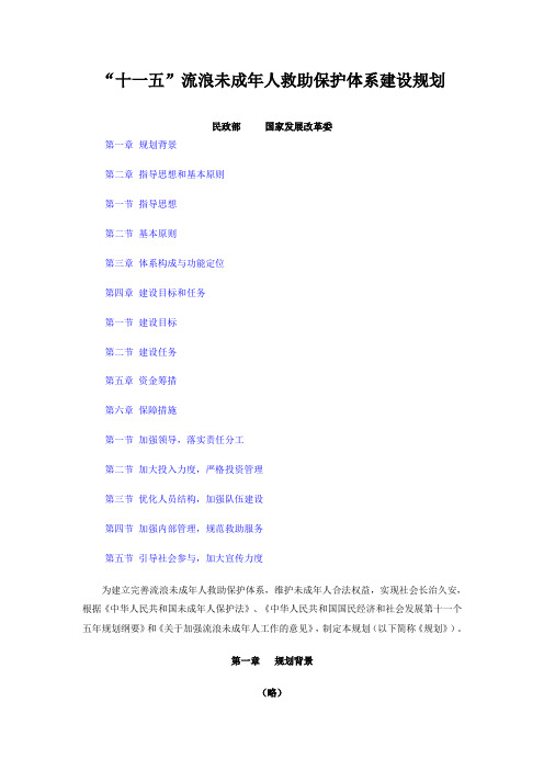 十一五流浪未成年人保护体系建设规划 (2)