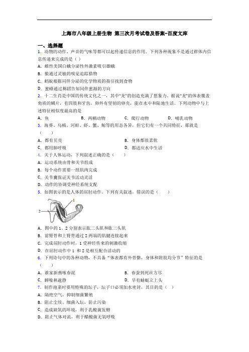 上海市八年级上册生物 第三次月考试卷及答案-百度文库