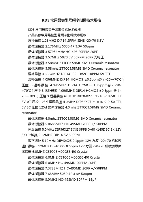 KDS常用晶振型号频率指标技术规格