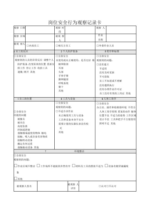 岗位安全行为观察记录卡(模板)