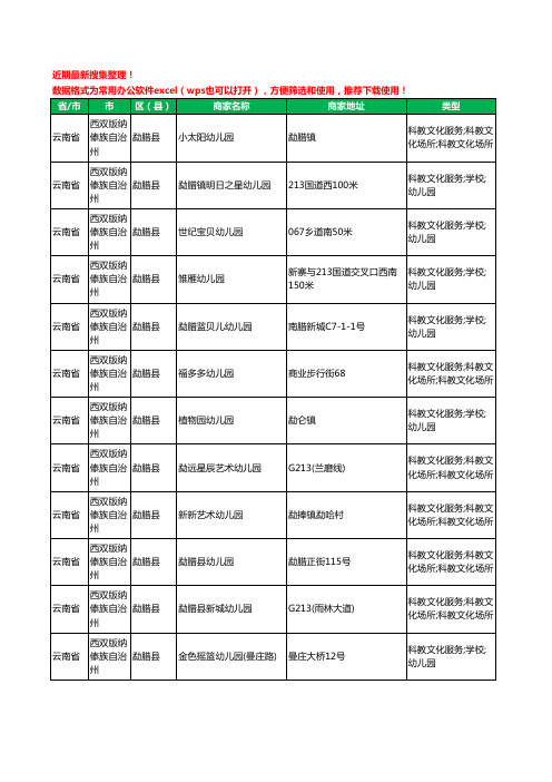 2020新版云南省西双版纳傣族自治州勐腊县幼儿园工商企业公司商家名录名单黄页联系方式电话大全27家