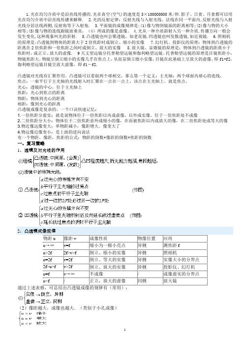 (完整版)初中物理光学透镜成像知识总结