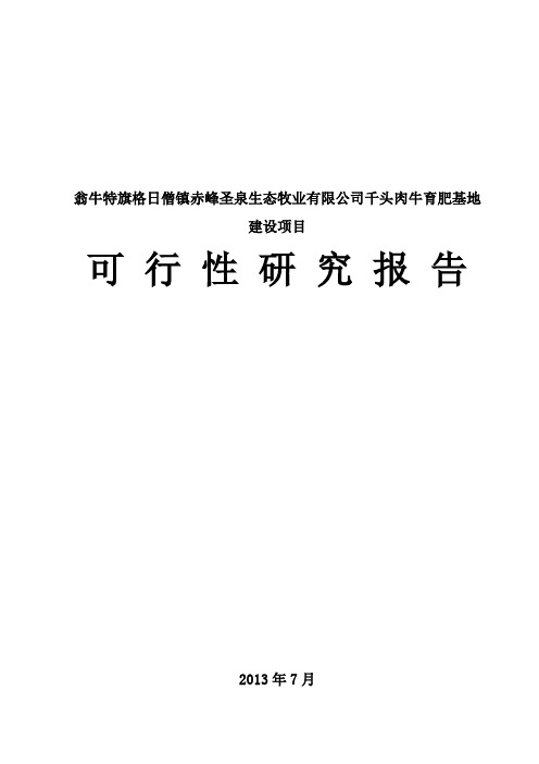 翁旗格日僧镇赤峰圣泉生态牧业有限公司千头肉牛育肥牛项目可行性研究报告