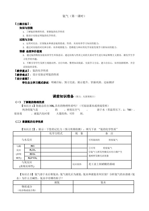 沪科版高中化学高一下册-5.4 化学肥料中的主角-氨气 教案设计