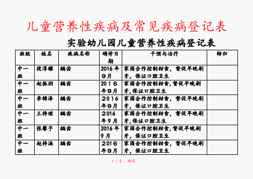 儿童营养性疾病及常见疾病登记表(精选干货)