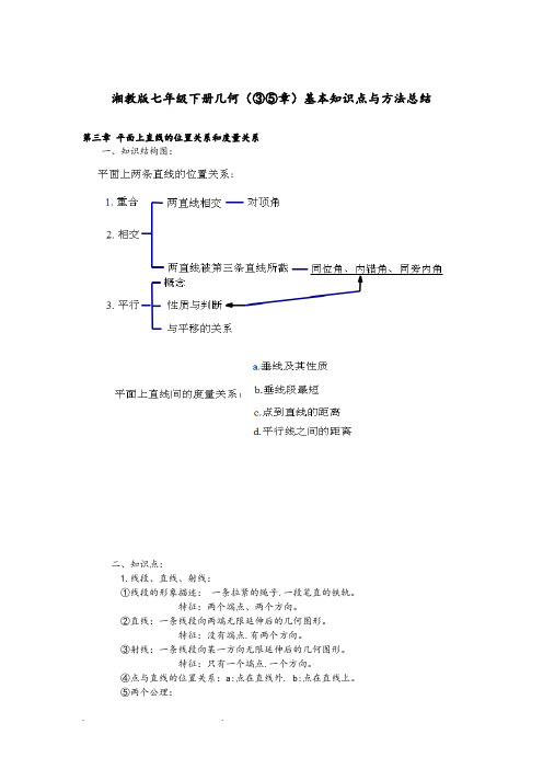 湘教版数学七年级(下册)几何(③⑤章)基本知识点与方法总结1