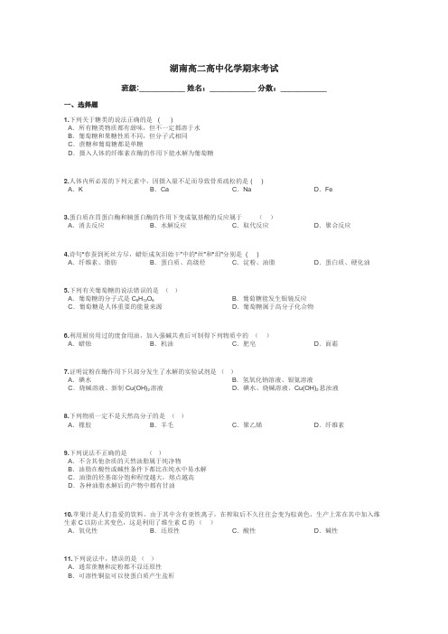 湖南高二高中化学期末考试带答案解析
