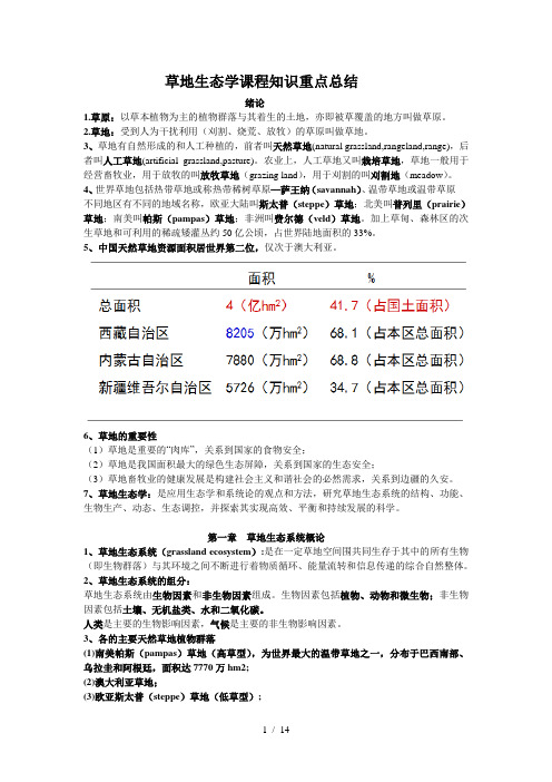 草地生态学课程知识重点总结