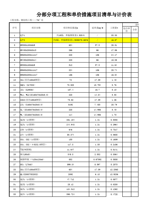 钢结构工程工程量清单2014