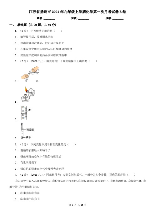 江苏省扬州市2021年九年级上学期化学第一次月考试卷B卷