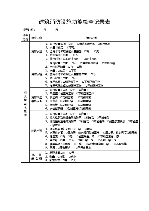 建筑消防设施功能检查记录表