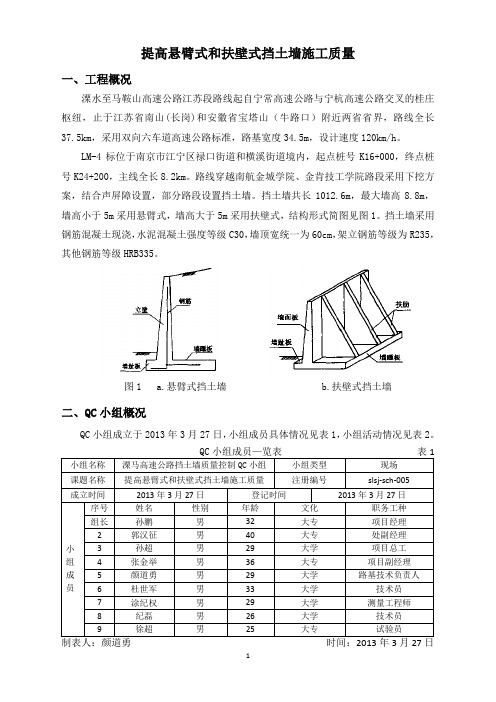 2019年双向六车道高速公路QC成果提高悬臂式和扶壁式挡土墙施工质量.doc