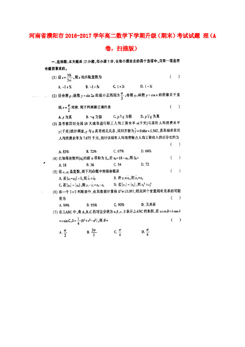 河南省濮阳市2016-2017学年高二数学下学期升级(期末)考试试题 理(A卷,扫描版)