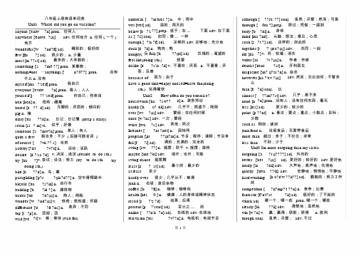 2018人教版八年级上册英语单词表(带音标与词性)