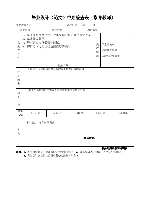 中期检查表