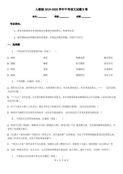 人教版2019-2020学年中考语文试题B卷